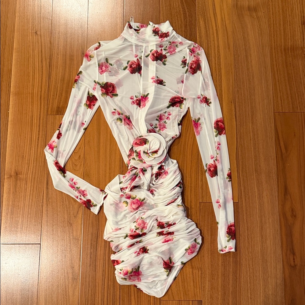 Magda Butrym White and Pink Floral Mini Dress